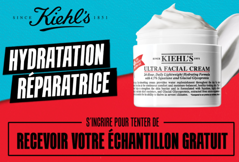 Échantillon gratuit Crème Ultra Facial Kiehl’s – soin hydratant visage emblématique, tirage au sort 10 000 participants, jeu-concours beauté L’Oréal France.