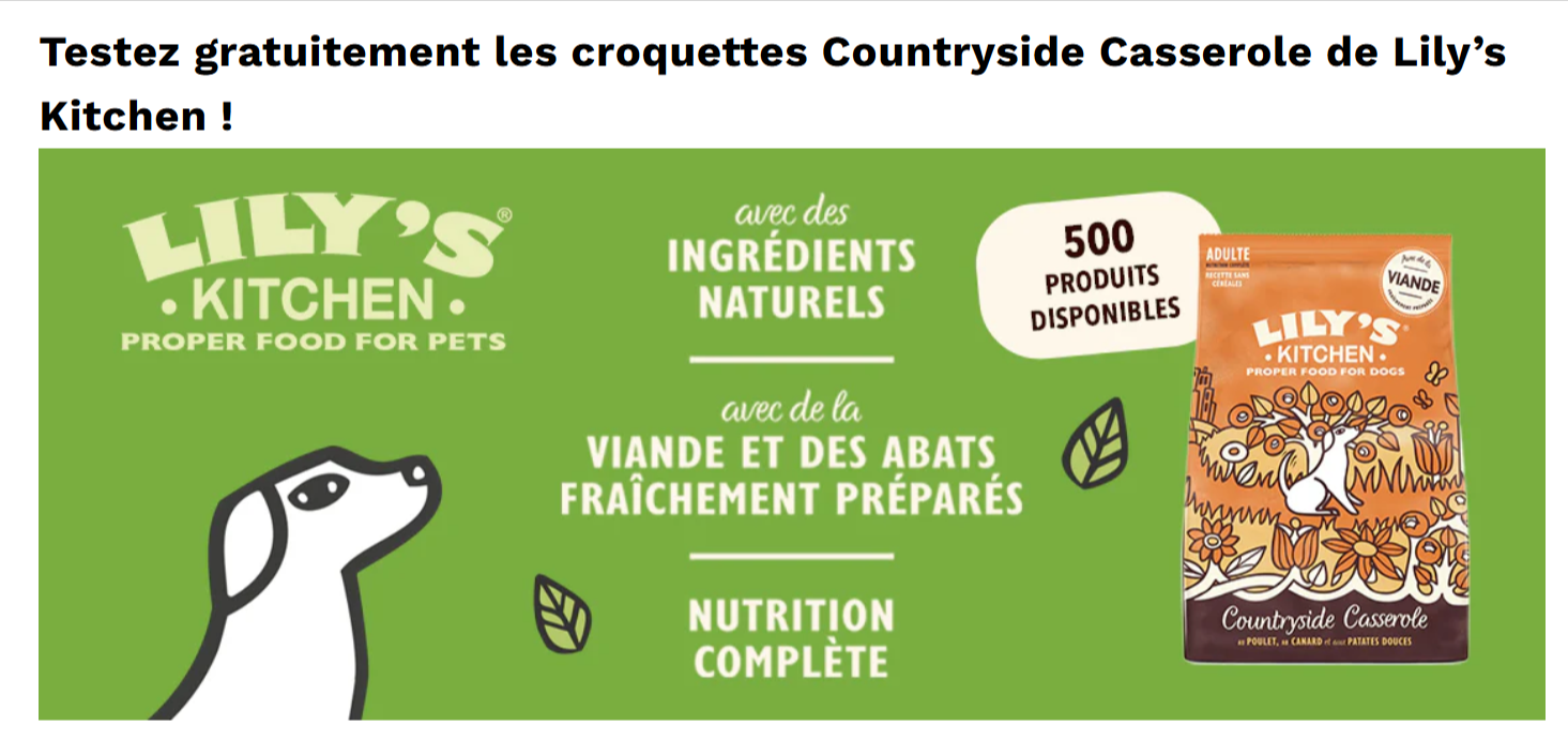 Croquettes Countryside Casserole de Lily’s Kitchen – alimentation sans céréales au poulet et patate douce, conçue pour le bien-être et la digestion des chiens.