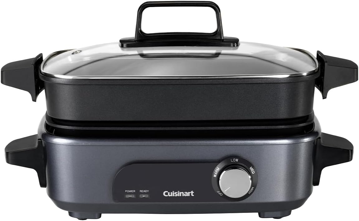 Bon plan Amazon – Cuisinart Cook In Multicuiseur 5-en-1 avec accessoires empilables, griller, saisir, cuire à la vapeur, mijoter et mitonner, plaques antiadhésives compatibles lave-vaisselle, thermostat réglable 90-220°C, capacité 4,7L, design gris minuit, réduction -64%.