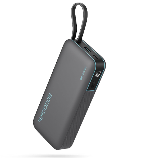 Batterie externe CUKTECH 45W 20 000 mAh avec câble USB-C intégré et affichage numérique, power bank de voyage compatible iPhone, Samsung, Xiaomi, iPad, MacBook et Nintendo Switch en bon plan Amazon.