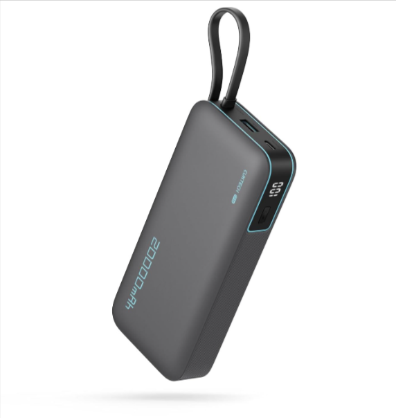 Batterie externe CUKTECH CP25 20 000 mAh 45 W avec câble USB-C intégré, affichage LED, entrée 40 W, charge multi-appareils pour iPhone, Samsung, iPad, MacBook, Switch – offre Amazon.