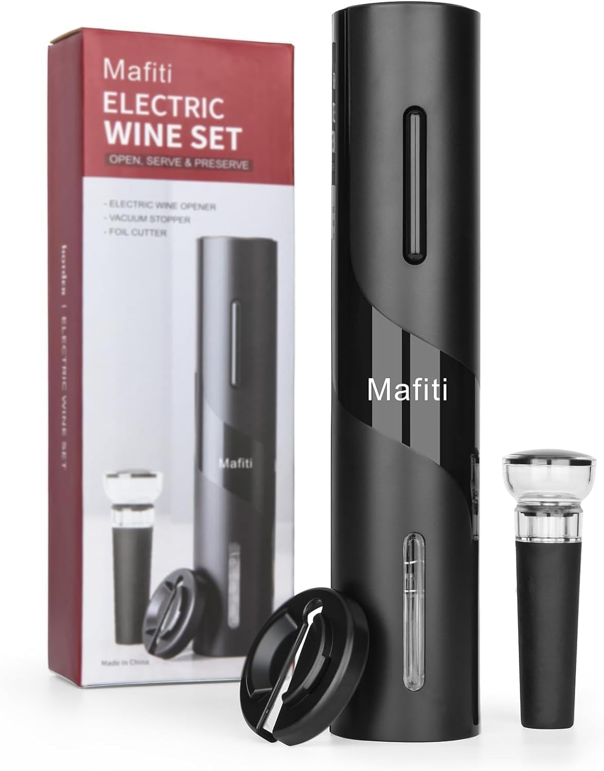 Décapsuleur électrique Mafiti pour vin, coffret cadeau avec coupe-capsule, bouchon à vide, aérateur de vin.