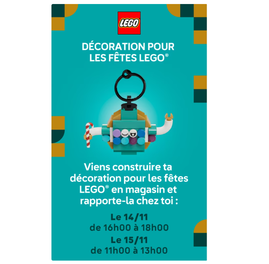  Décoration LEGO gratuite à construire en LEGO Store et cadeaux offerts sur la boutique officielle — opération Make & Take et GWP Noël 2025.