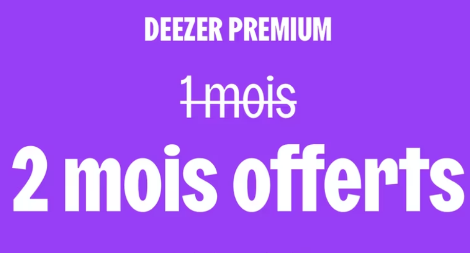 Offre Deezer Premium – 2 mois gratuits avant 11,99 €/mois, écoute sans publicité, qualité HiFi, playlists personnalisées, streaming musical sans engagement.