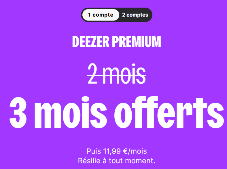 Profitez de l'offre Deezer Premium avec 3 mois gratuits : écoute hors connexion, zéro publicité, et qualité audio HiFi.