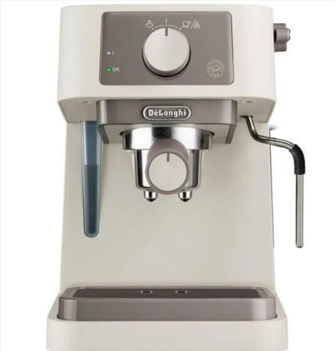 Machine à expresso Delonghi Stilosa EC235.CR – crème, 15 bars, buse vapeur, compatible dosettes ESE, 1L, design compact pour café maison