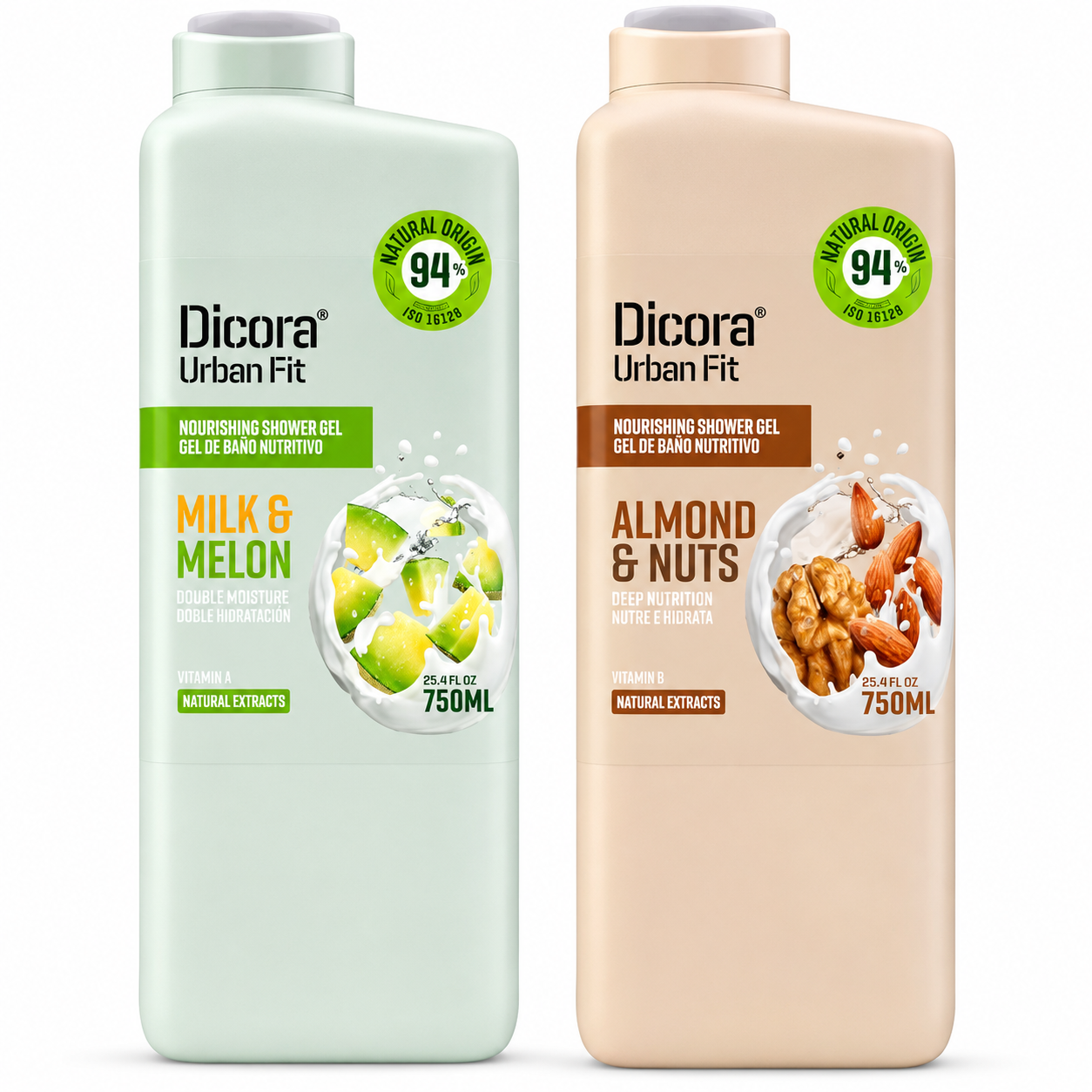Dicora Bain Gel Douche Vitamine B ou Vitamine A 750 ml, hydratant extraits de noix et lait d’amandes, cruelty-free, gel douche nutritif quotidien disponible à 3,40€ sur Amazon.