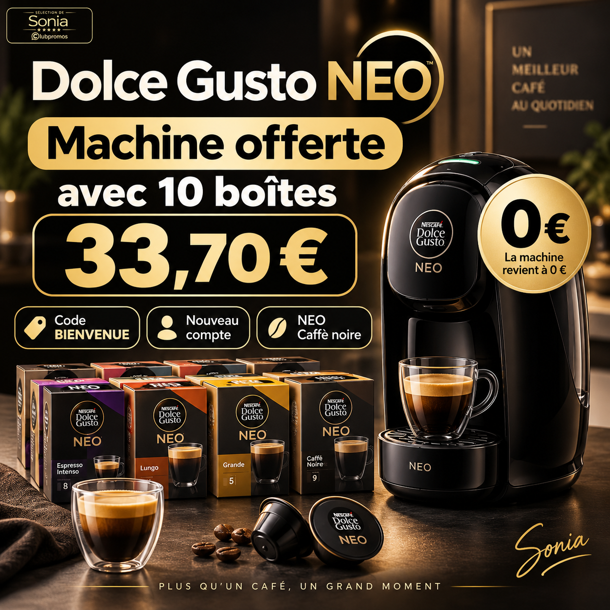 Machine Dolce Gusto NEO offerte avec 10 boîtes à 33,70 euros