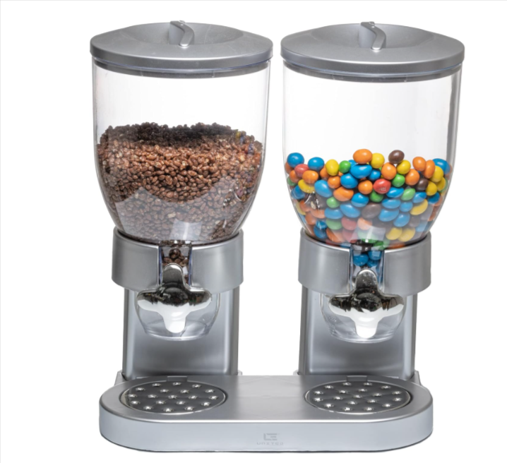 Double distributeur de céréales United Entertainment – argenté – capacité 2 x 500g avec bouton rotatif doseur, design moderne pour cuisine ou snack