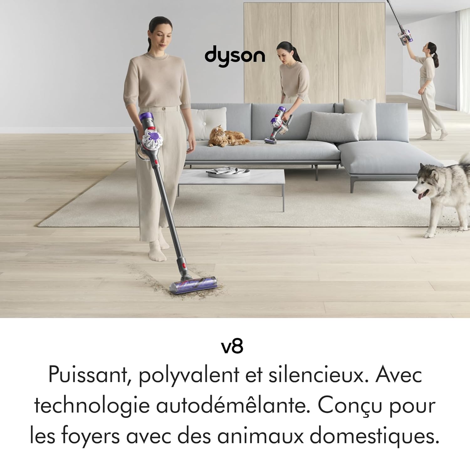 Aspirateur balai sans fil Dyson V8 Advanced™, 130 AW, 40 min autonomie, brosse auto-démêlante, 264€, bon plan Amazon