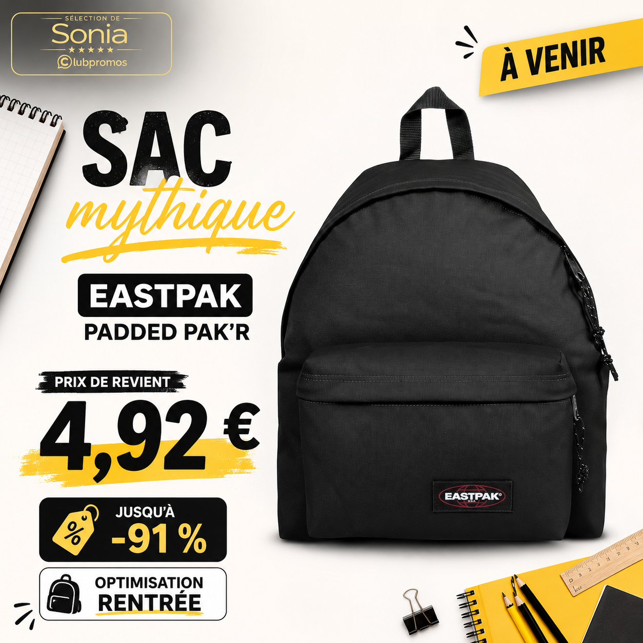 Sac à dos Eastpak Padded Pak’r pouvant revenir à 4,92 € chez Hyper U et Super U grâce au cumul Carte U et reprise d’un ancien cartable