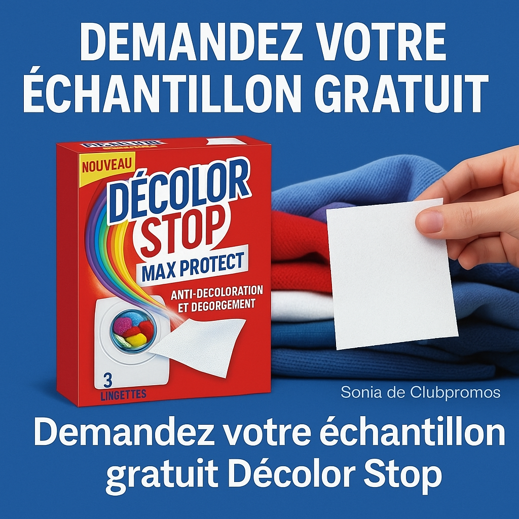 Échantillon gratuit de 3 lingettes Décolor Stop Max Protect – anti-décoloration, écoresponsables, à commander gratuitement sur La Belle Adresse