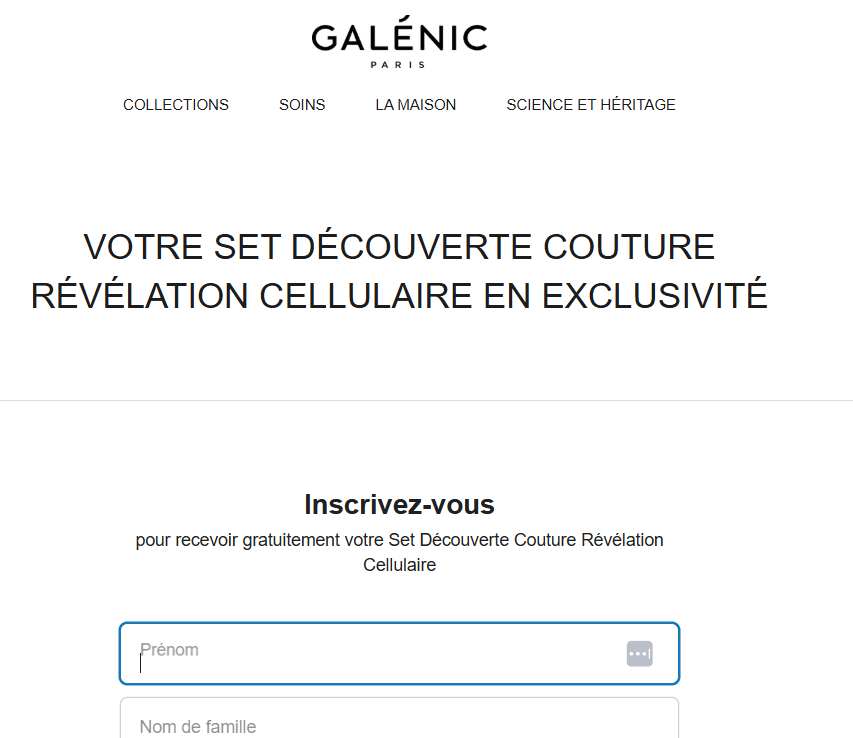 Set découverte Galénic Paris Couture Révélation Cellulaire offert gratuitement sur demande