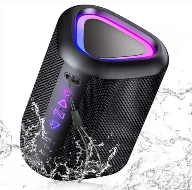 Enceinte Bluetooth portable Aowoka 2025 avec lumières LED, étanchéité IPX7, 24h d’autonomie, appairage TWS, Bluetooth 5.4 et basses puissantes – idéale extérieur.