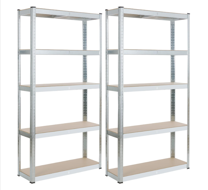 Étagères métalliques AREBOS 180x90x30 cm – Lot de 2 unités robustes pour charges lourdes jusqu’à 875 kg, 5 niveaux en MDF ajustables, montage sans outil, pieds antirayures – Rangement garage, cave, atelier.