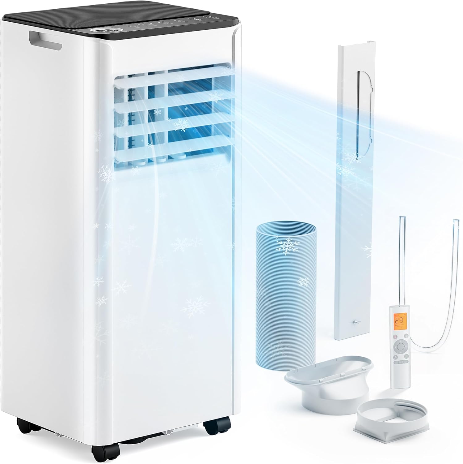 Climatiseur mobile Euhomy 9000 BTU 2,6 kW avec télécommande, écran LED, tuyau d’évacuation, mode refroidissement, déshumidification, ventilation et veille, surface jusqu’à 25 m², offre Prime à 220,99€ au lieu de 259,93€ sur Amazon.