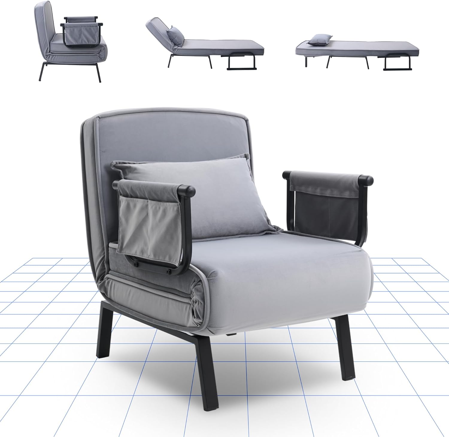  Fauteuil lit convertible Flexispot 3-en-1 avec dossier 6 positions, housse lin amovible, pochette latérale, cadre métal 130 kg, gris ou blanc, promo Amazon avec coupon