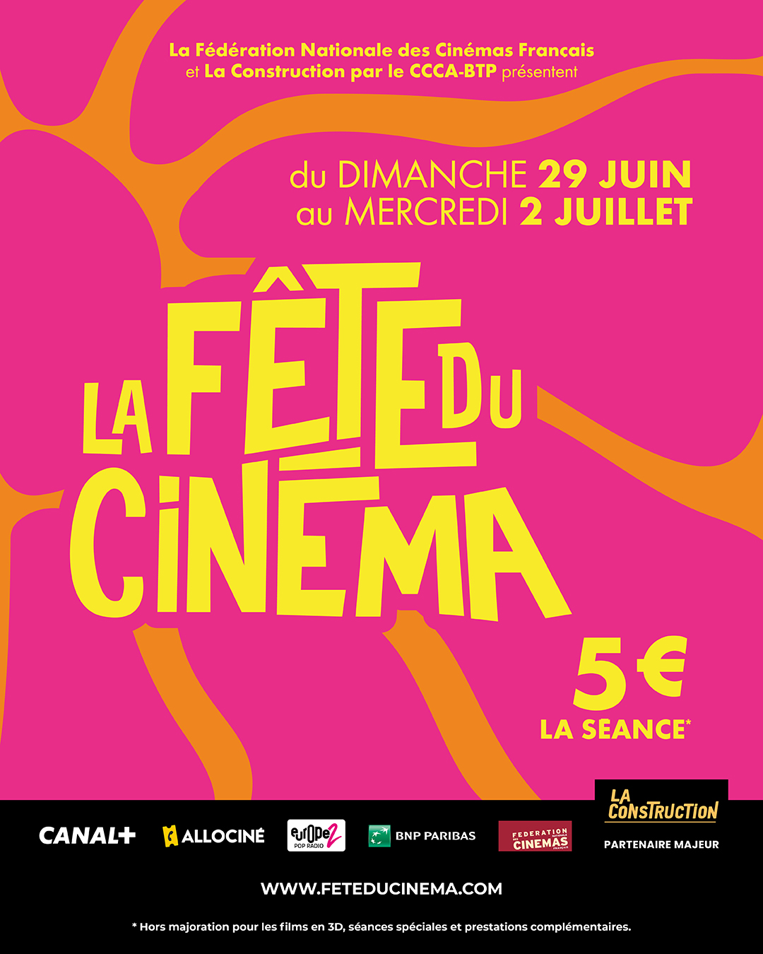 Affiche officielle Fête du Cinéma 2025 : places à 5€ du 29 juin au 2 juillet dans les cinémas partenaires en France