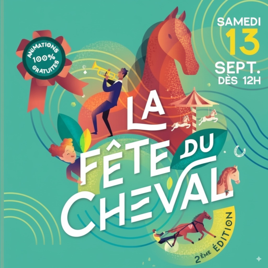 Affiche officielle de la Fête du Cheval 2025 à l’Hippodrome Paris-Vincennes avec invitations gratuites et programme familial