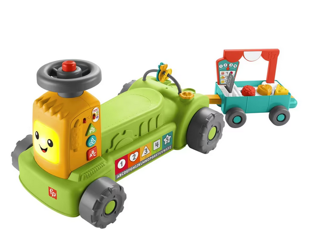  Tracteur éducatif Fisher-Price 4-en-1 avec remorque détachable, adapté aux enfants de 9 mois à 3 ans, avec sons, lumières, apprentissage multilingue, en promotion sur Amazon.