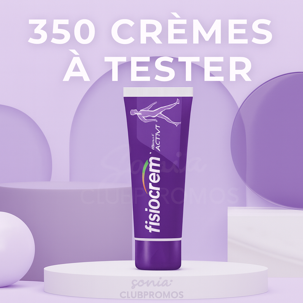 Offre Sampleo – Test gratuit Fisiocrem Cream Active, crème naturelle 93% ingrédients végétaux avec arnica, calendula, millepertuis et arbre à thé, soulagement des tensions musculaires et confort quotidien.
