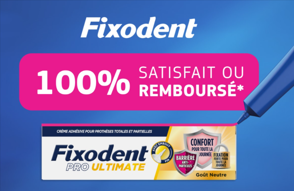 Fixodent Ultimate, Crème Fixative 3-en-1 pour Prothèses, Maintien Renforcé, Confort et Barrière Anti-Particules.