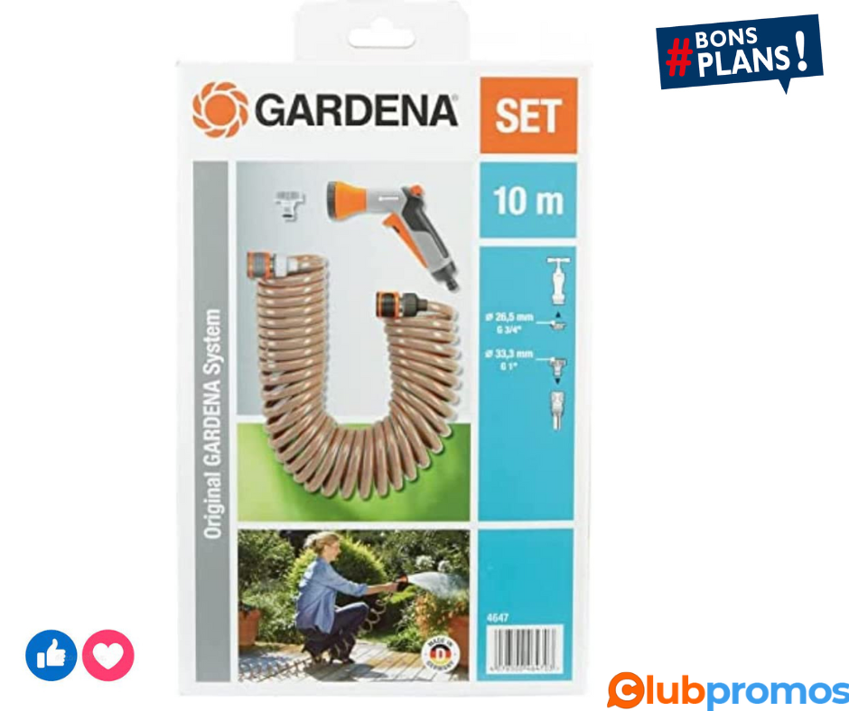 Flexible d'arrosage 10 m de Gardena tuyau d'arrosage spiralé pour petites surfaces, force de r...png