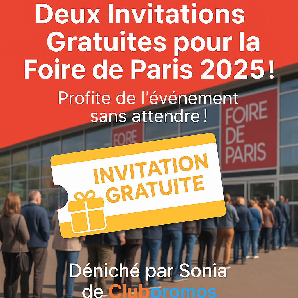 Bon plan Foire de Paris 2025 – 2 invitations gratuites avec code promo à saisir en ligne sur le site officiel – Entrée gratuite pour 2 personnes, Paris Porte de Versailles