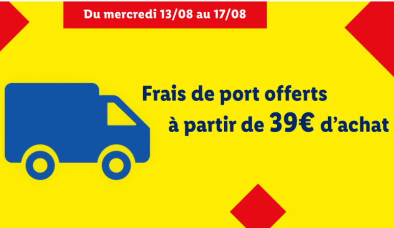 Frais de port offerts chez Lidl dès 39 euros d'achat du 13 au 17 août sur Lidl.fr – bons plans en ligne Lidl été 2025