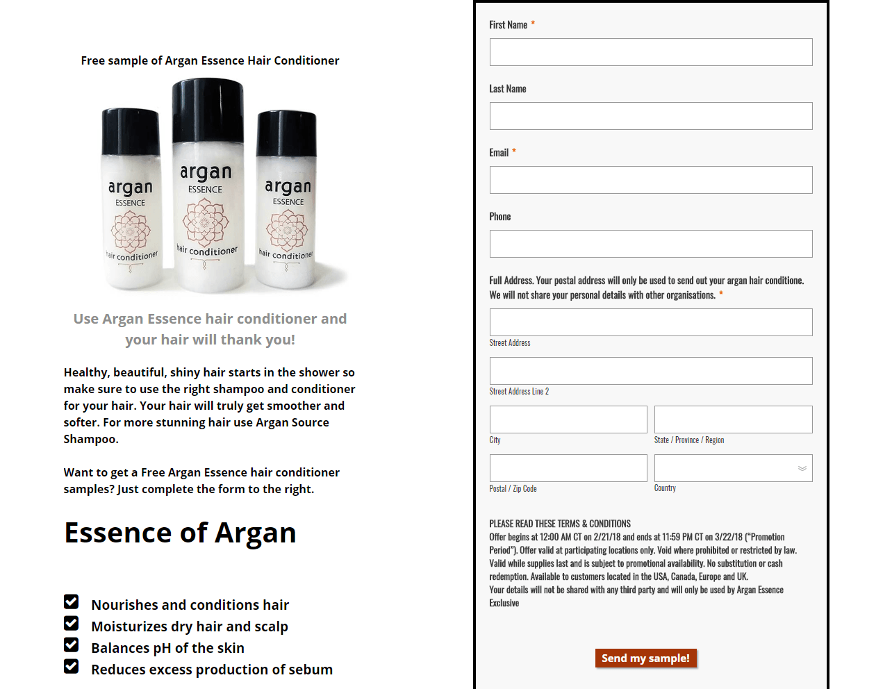 Free samples of Argan Essence Hair Conditioner.png