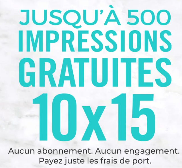 500 impressions photo 10x15 gratuites par an avec FreePrints - Offre spéciale pour nouveaux clients