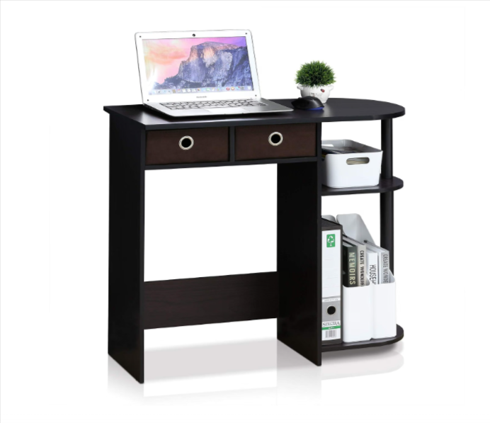 Bureau compact Furinno Go Green Home finition noyer foncé avec étagères et paniers de rangement à 32,26 €