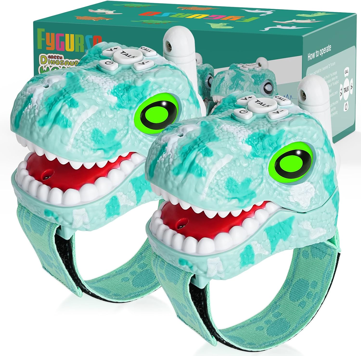 Talkie-walkies pour enfants Fygurso, lot de 2, portée jusqu’à 1 km, alimentés par piles AAA, boutons simples avec fonction appel, usage intérieur/extérieur.