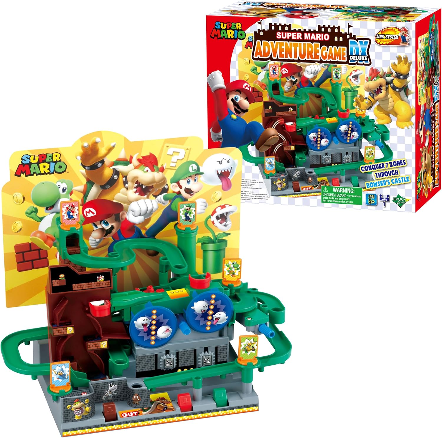 Super Mario Adventure Game DX par Epoch – Jeu de parcours à bille dès 4 ans, 7 défis contre Magikoopa, compatible LINK SYSTEM, sans pile