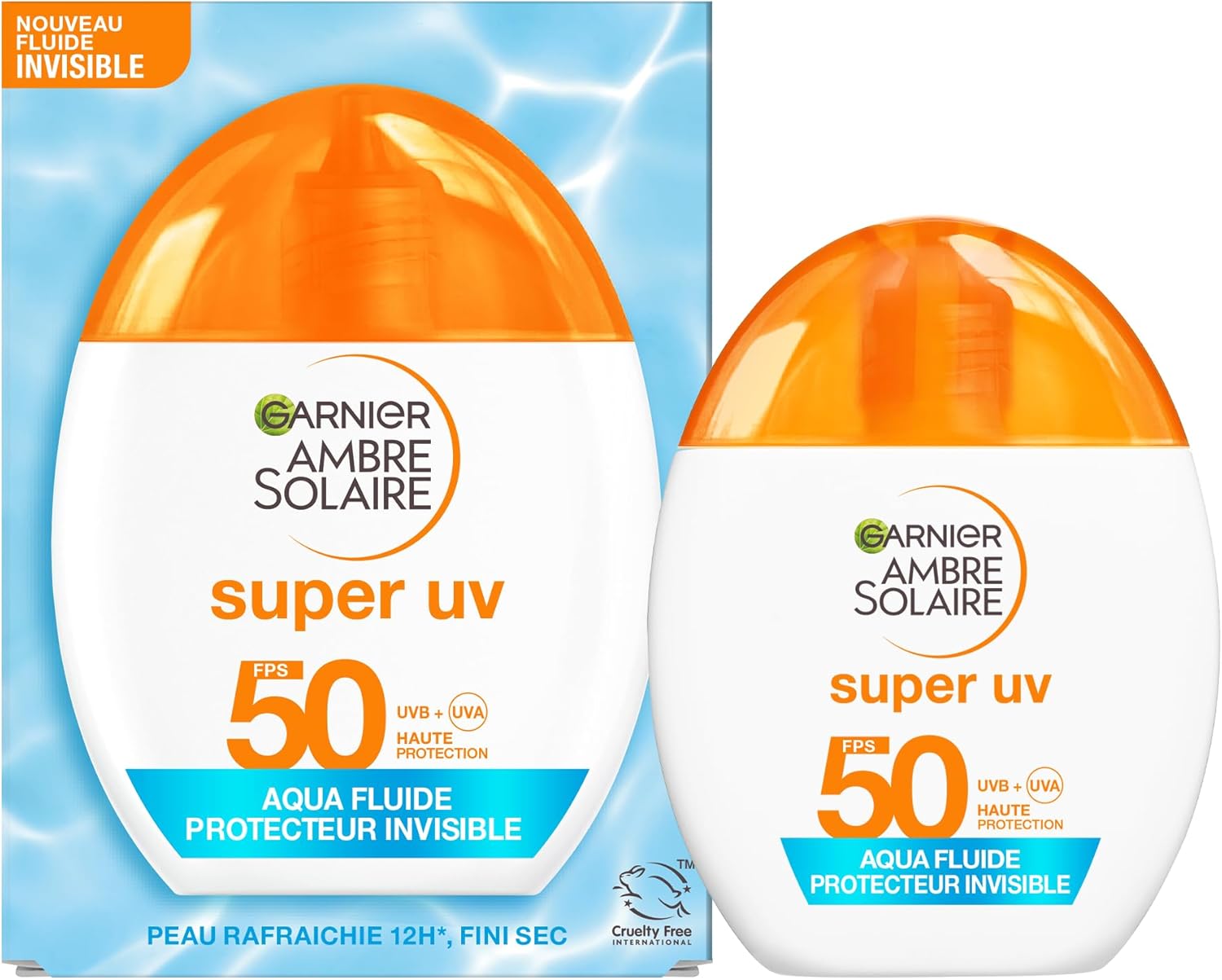 Garnier Ambre Solaire Acide Hyaluronique Aqua Fluide Invisible SPF50 40 ml, fluide solaire visage non teinté, léger, non gras, matifiant, hydratant et illuminateur, tous types de peaux, bon plan Amazon à 6,55€ au lieu de 12,85€.