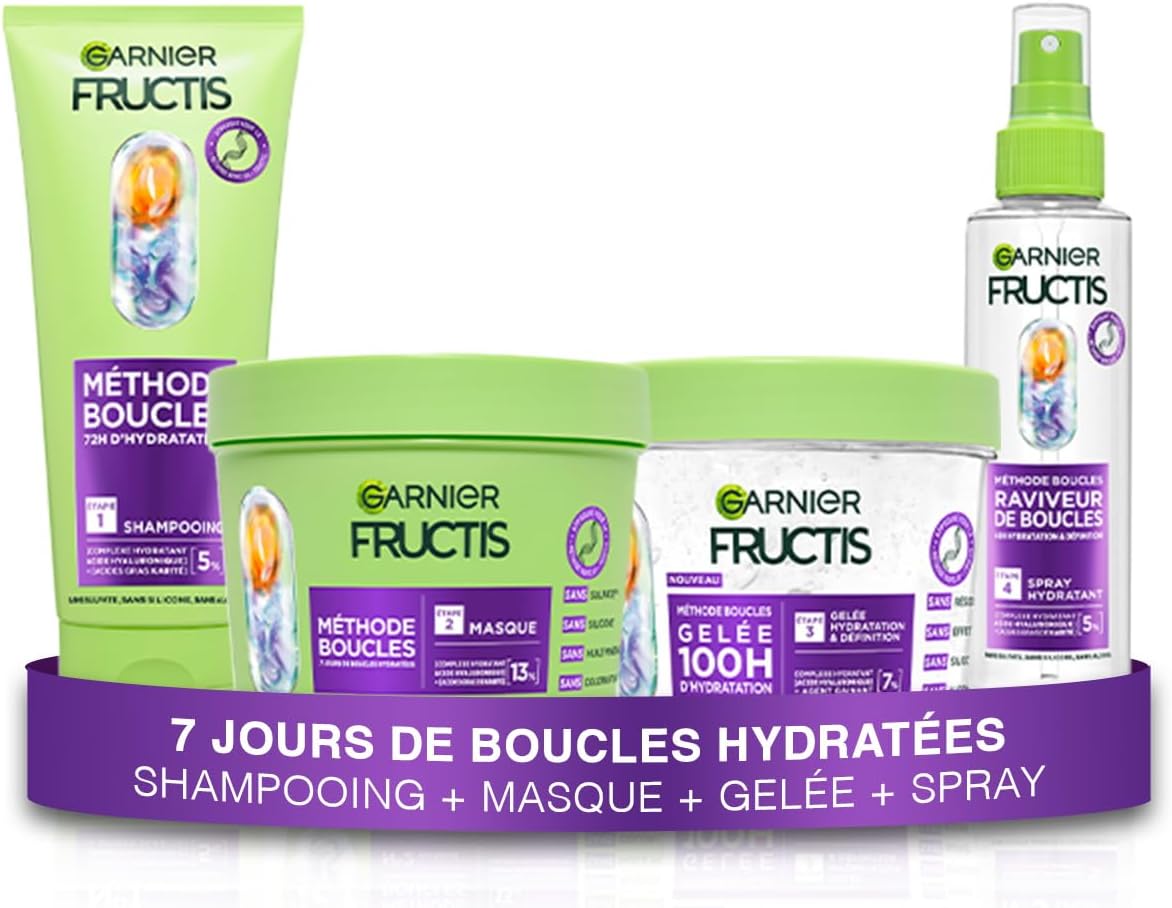 Bon plan Amazon : la routine Garnier Fructis Méthode Boucles 4 produits passe à 21,93 €. Shampoing, masque, spray hydratant et gelée définition 