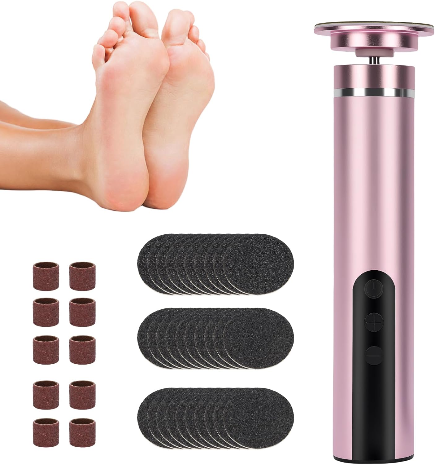  Râpeuse Pieds Électrique 2 en 1 GearOra, ponceuse pieds électrique avec 9 vitesses, moteur 16 000 tr/min, étanche IPX7, portable, rechargeable USB-C, avec 30 disques et 10 anneaux, couleur gris ou rose, prix 6,99€ sur Amazon.