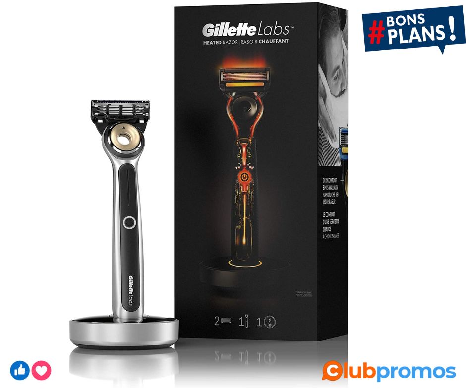 GilletteLabs Rasoir Chauffant Homme Etanche + 2 Lames + Socle Magnétique Sans Fil, Idée Coffre...png