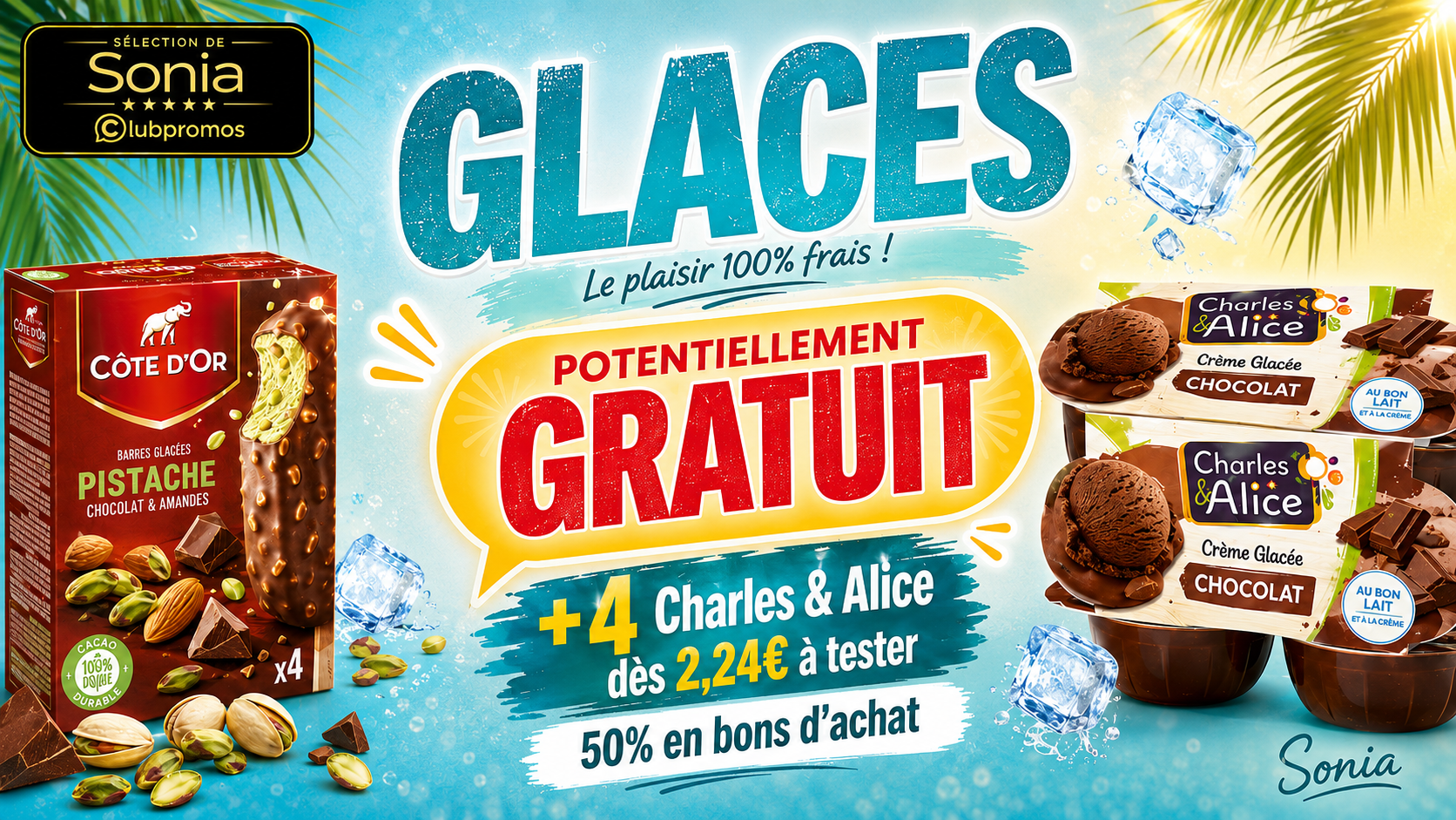 Glaces Côte d’Or et Charles & Alice avec optimisation Carrefour Market, potentiellement gratuites grâce aux 50 % en bons d’achat