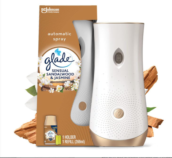 Glade Diffuseur automatique au parfum Sensual Sandalwood & Jasmine – 1 diffuseur + 1 recharge – diffusion longue durée jusqu’à 60 jours – bon plan Amazon huiles essentielles