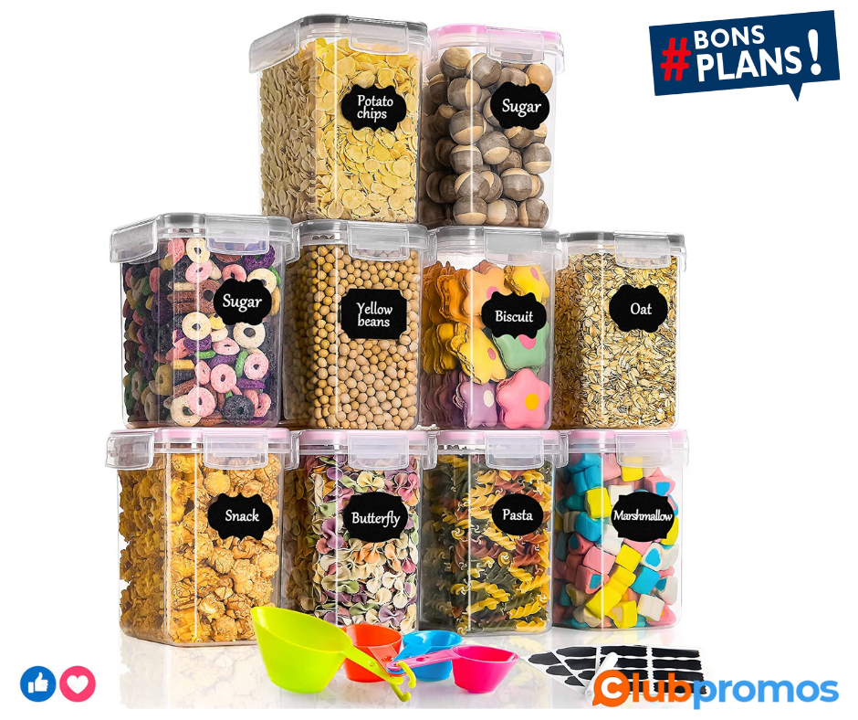 GoMaihe 1.6L Boite de Rangement Cuisine Lot de 10, Bocaux Hermetiques Alimentaires en Plastiqu...png
