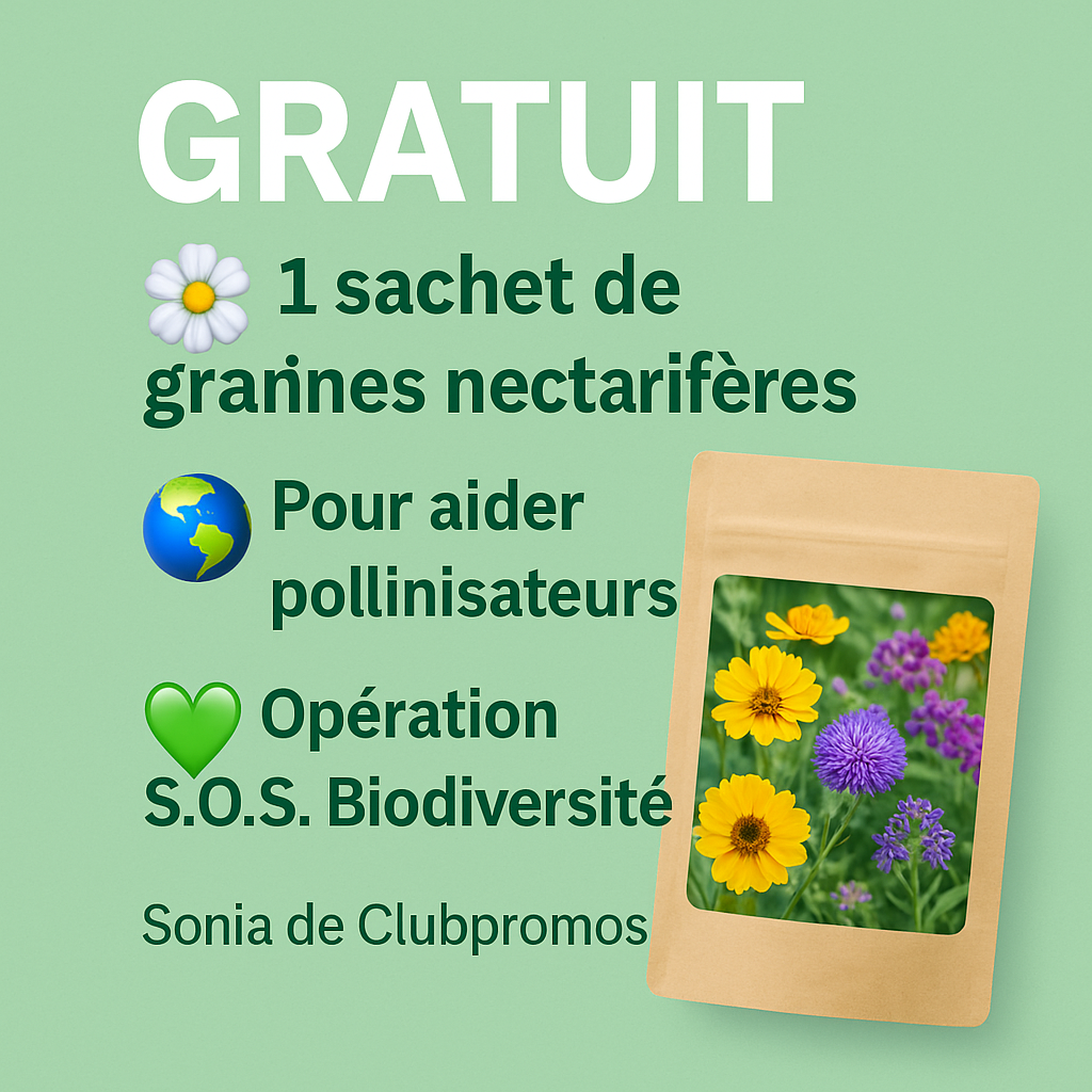  Bon plan gratuit : sachet de graines nectarifères offert par Agir pour l’Environnement – Recevez votre échantillon écolo pour attirer les pollinisateurs – Opération S.O.S Biodiversité – Formulaire sans paiement – Envoi postal gratuit