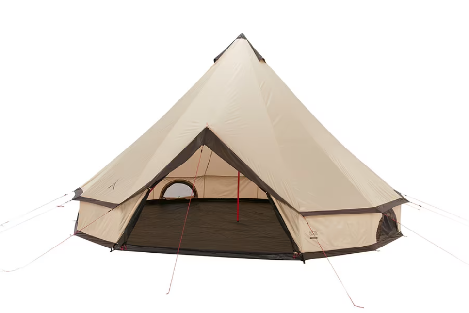Tente familiale Grand Canyon Indiana 8 ou 10 personnes — coloris Mojave Desert / Capulet Olive — colonne d’eau 3000 mm (toile) et 4000 mm (sol) — auvent, hauteur debout, montage à emboîter — dimensions montées 400×400×250 cm (8P) / 500×500×300 cm (10P) — dimensions pliées Ø21×74 cm (8P) / Ø22×76 cm (10P) — poids ≈9,15 kg / ≈11 kg.