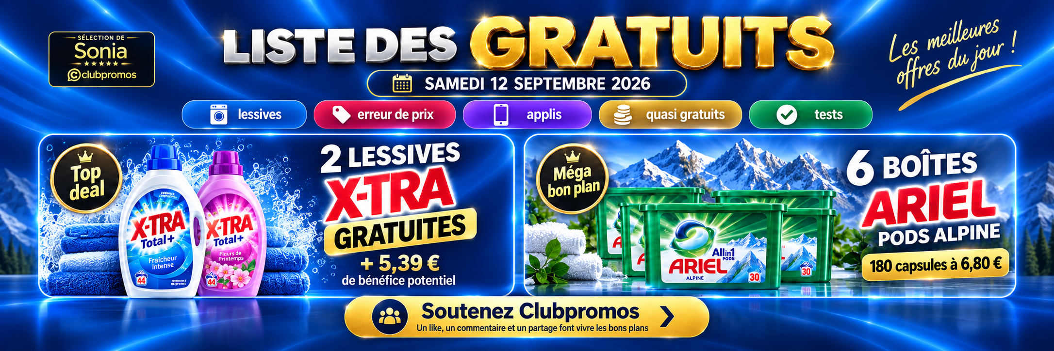 Gratuits et méga bons plans du samedi 12 septembre 2026 : lessives gratuites, optimisations et applications offertes