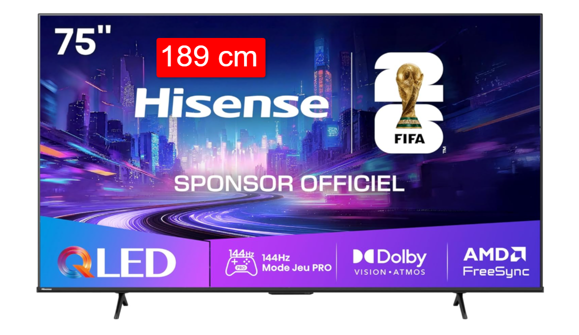 Hisense 75E7Q Pro Smart TV QLED 75 pouces 189 cm 4K UHD 144 Hz avec Dolby Vision IQ, Dolby Atmos, Mode Jeu Pro, VRR, HDMI 2.1 et AMD FreeSync Premium, bon plan Amazon Prime à 479,99€ au lieu de 733,83€