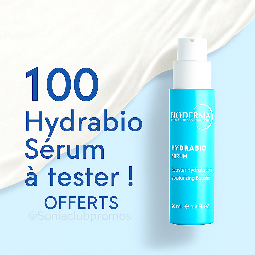 Test gratuit Hydrabio Sérum de Bioderma – 100 sérums à tester chez Beauté-Test, soin hydratant biomimétique pour peaux sensibles, à base d’acide hyaluronique et niacinamide, campagne échantillon cosmétique 2025