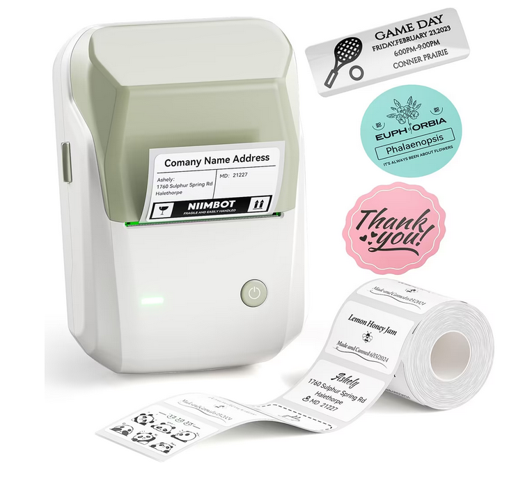 Imprimante d'étiquettes Bluetooth NIIMBOT B1 portable, compacte, sans encre, avec technologie thermique directe, batterie lithium et connectivité iOS/Android. Idéale pour une utilisation à la maison, au bureau et pour les petites entreprises.