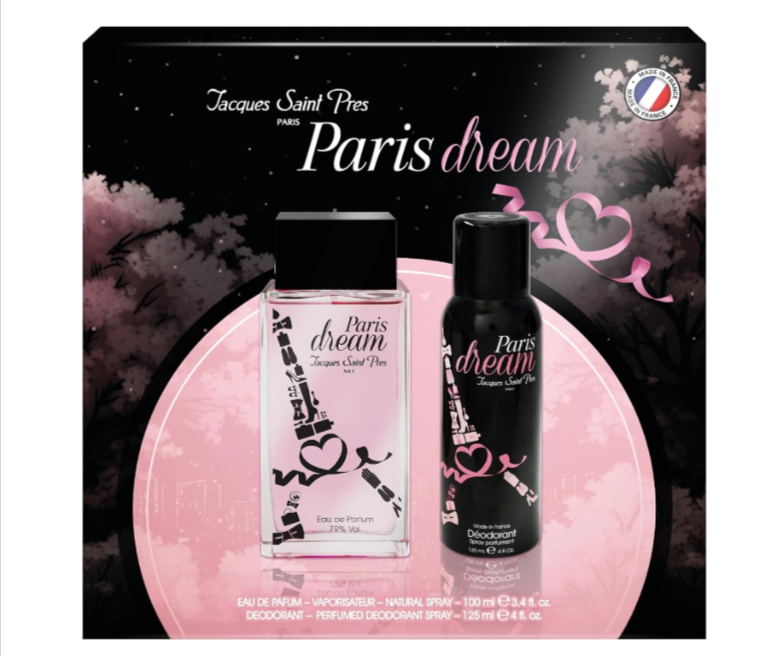 Coffret Jacques Saint Pres Paris Dream Eau de Parfum 100 ml et Déodorant 125 ml pour un parfum floral fruité et un déodorant efficace