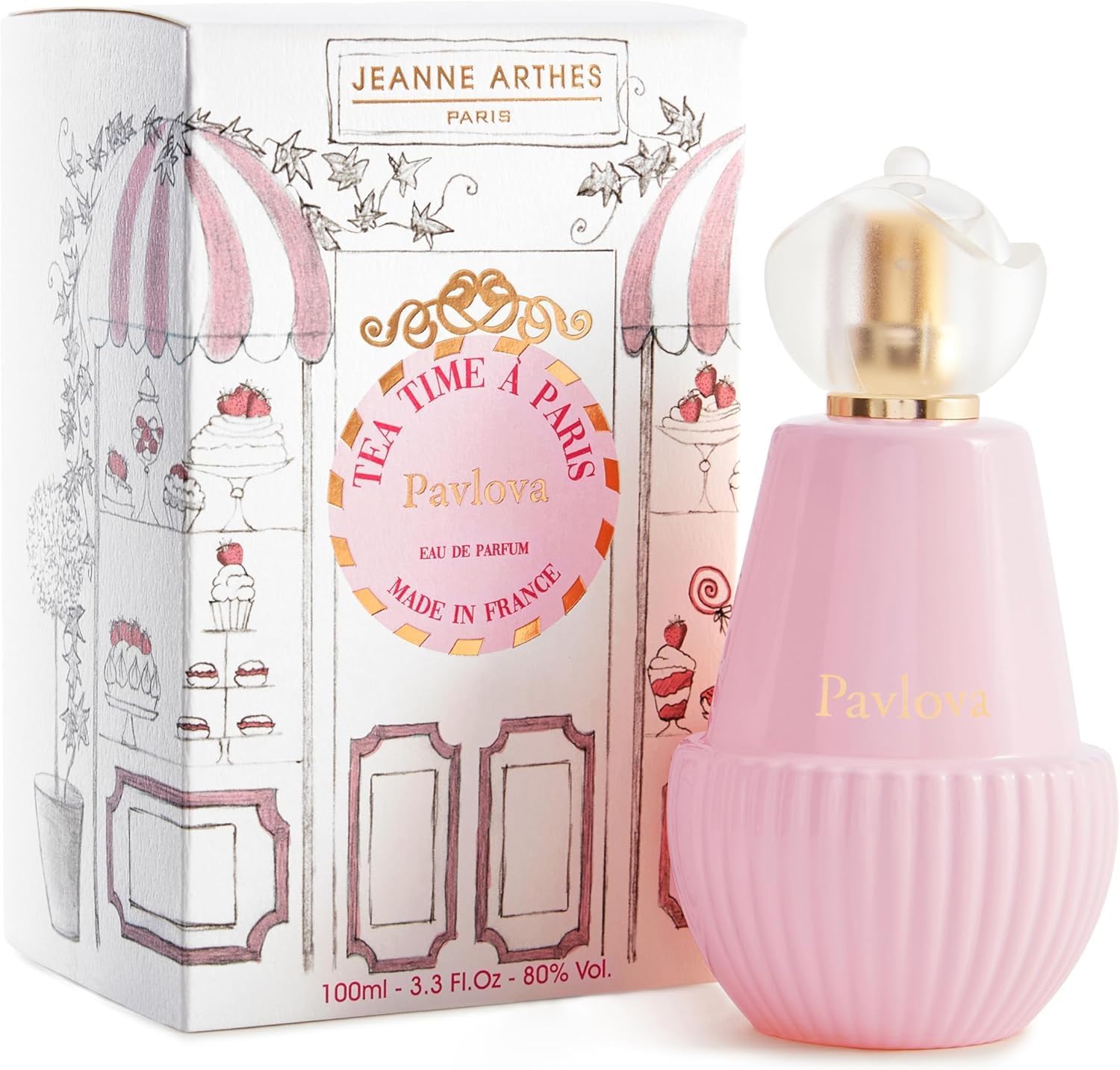 Jeanne Arthes Tea Time à Paris Pavlova 100 ml – Eau de Parfum floral & fruité gourmand fraise, rose centifolia, vanille meringuée – 8,40 € Amazon