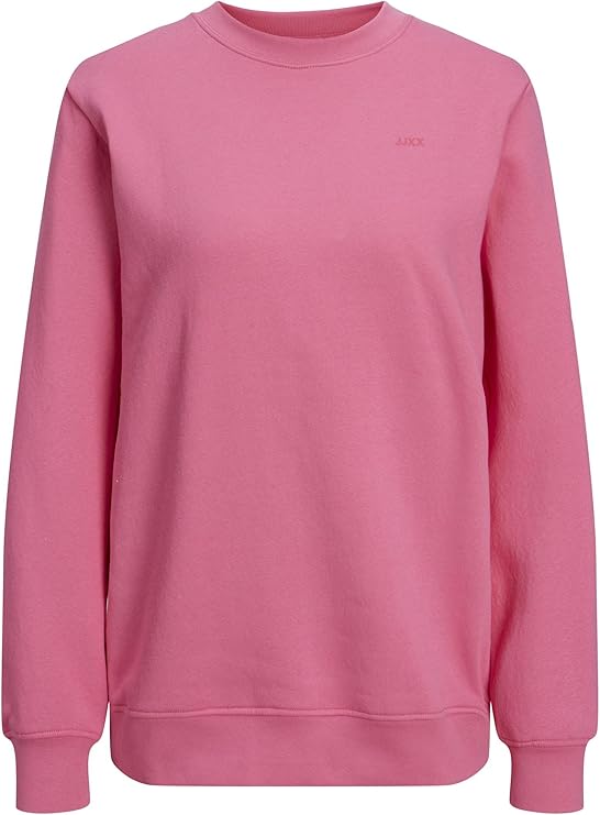  Sweat femme JJXX JXABBIE Carmine Rose, col rond, logo magenta, coton majoritaire, tailles XS à XL, promotion Amazon.